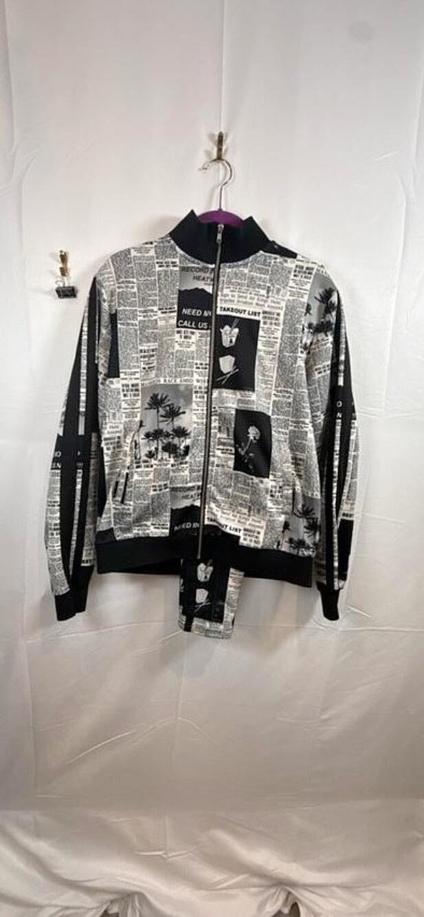Forever 21 Mens Newspaper Print Track Jacket Pant Set Tracksuit Size M / S Mixed
